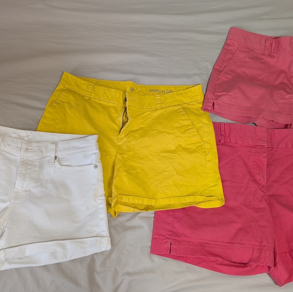 3 X Vibrant Color Cotton Women's Shorts, Gap , Loft - Red & Yellow